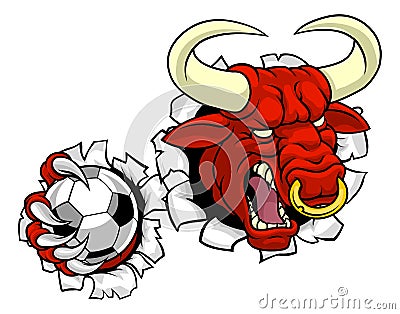 Bull Minotaur Longhorn Cow Soccer Mascot Cartoon Stock Photo