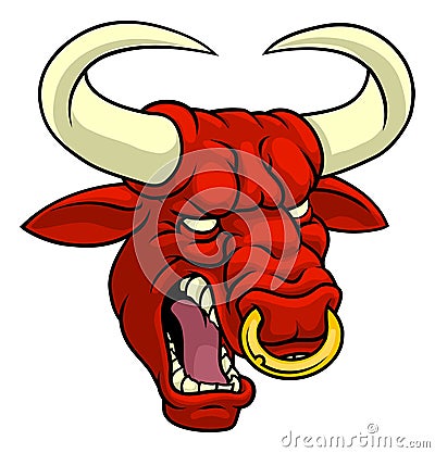 Bull Minotaur Longhorn Monster Cow Mascot Cartoon Vector Illustration