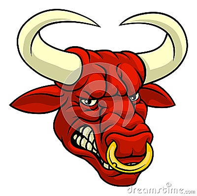 Bull Minotaur Longhorn Monster Cow Mascot Cartoon Vector Illustration