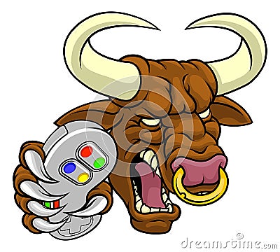 Bull Minotaur Longhorn Cow Gamer Mascot Cartoon Stock Photo