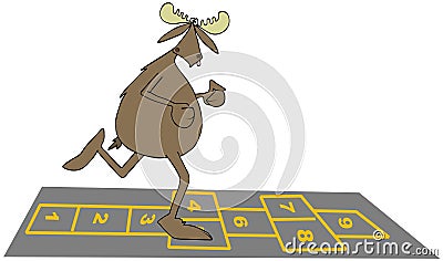 Bull moose playing hopscotch Stock Photo