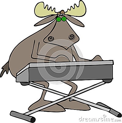 Bull moose playing keyboard Stock Photo