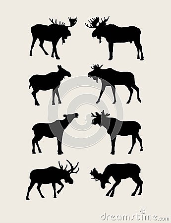 Bull Moose Silhouettes Vector Illustration