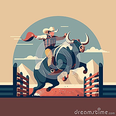 Bull Riding Cowboy Vector Illustration