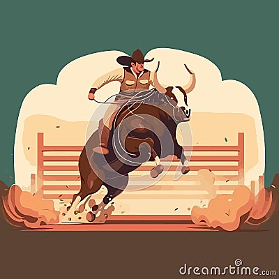 Bull Riding Cowboy Vector Illustration