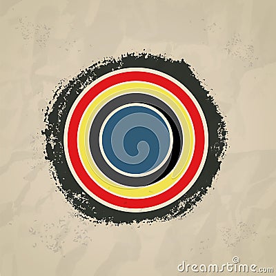 Bull's-eye on brushwork paper background, mondrian style. Vector Illustration