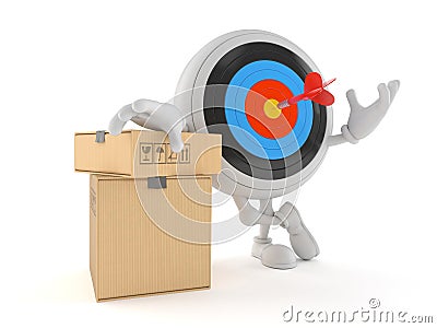 Bull`s eye character with stack of boxes Stock Photo