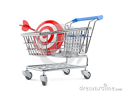 Bull`s eye with shopping cart Cartoon Illustration