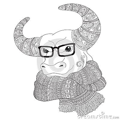 Bull in a scarf and glasses. Stock Photo