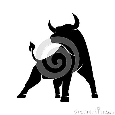 Bull silhouette , monochrome logo, symbol of the year in the Chinese zodiac calendar. Vector illustration of a standing horned ox Vector Illustration