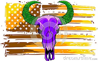 Bull skull american flag. Buffalo head vector illustration Vector Illustration