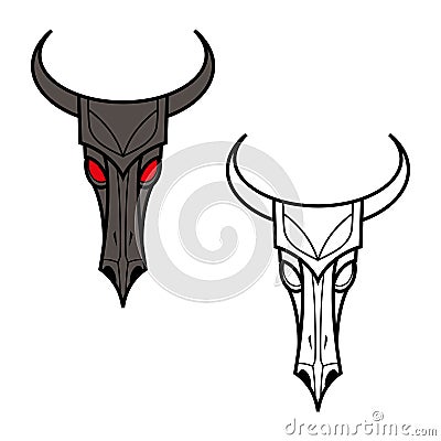 Bull skull. Flat icon, symbol of bull head, skull bone with horns. Isolated background. Vector Illustration