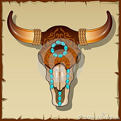 Bull skull inlay closeup Vector Illustration