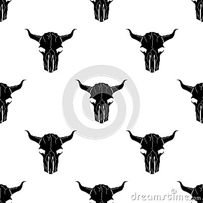 Bull Skull Silhouette Seamless Pattern Stock Photo