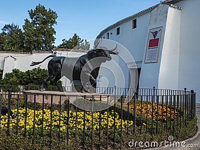 Bull statue at entrance of bullfight ring, Ronda, Andalusia, Spain, Espana Editorial Stock Photo