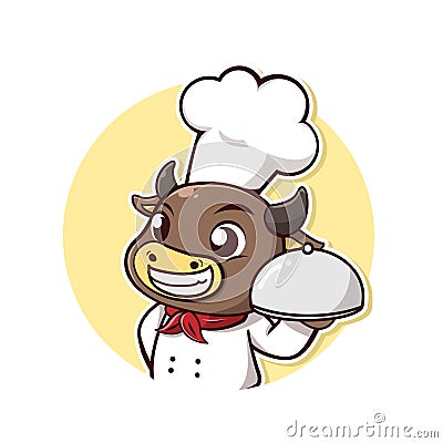 Bull steak chef smile and happy. Vector Illustration