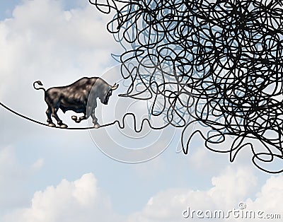 Bull Stock Market Confused Direction Cartoon Illustration