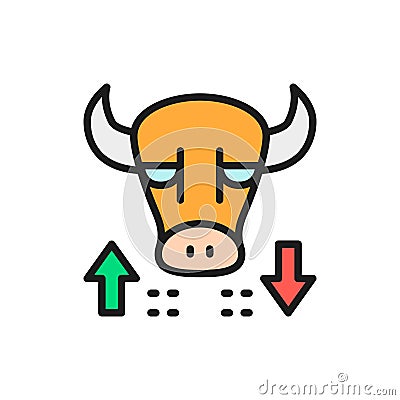Bull, stock market, finance trade flat color line icon. Vector Illustration