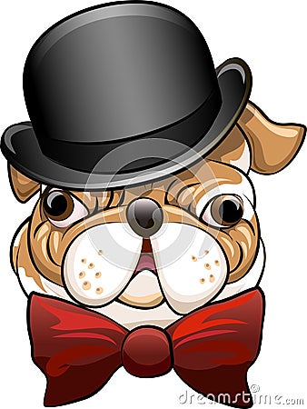 Bulldog in a bowler hat Cartoon Illustration