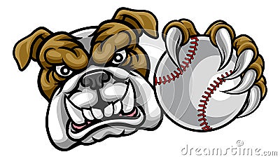 Bulldog Dog Holding Baseball Ball Sports Mascot Vector Illustration