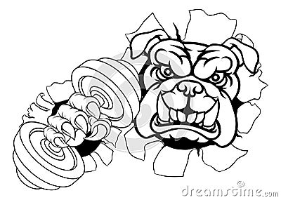 Bulldog Dog Weight Lifting Dumbbell Gym Mascot Vector Illustration