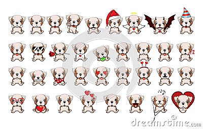 Bulldog - illustration. English bulldog. Big set of 35 different little dogs. Vector Illustration
