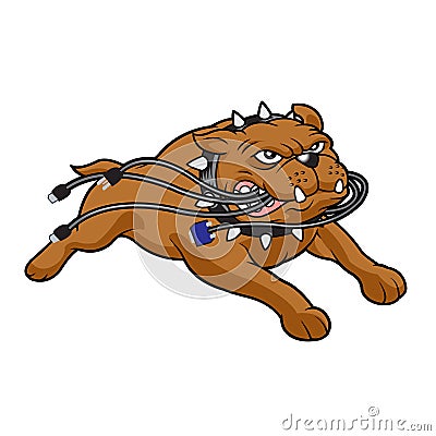 Bulldog mascot biting cables Vector Illustration