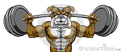 Bulldog Mascot Weight Lifting Body Builder Vector Illustration