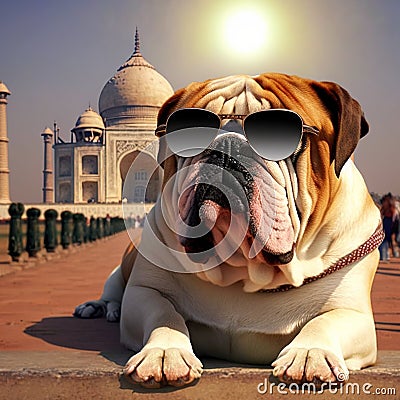 bulldog near tajmahahal travel in india concept india traveling Stock Photo