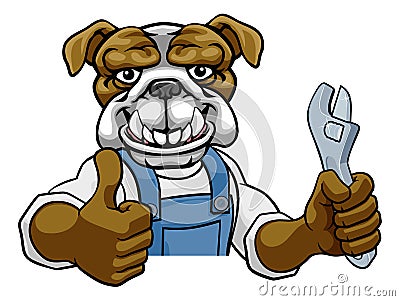 Bulldog Plumber Or Mechanic Holding Spanner Vector Illustration