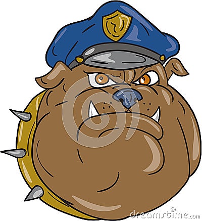 Bulldog Policeman Head Cartoon Vector Illustration