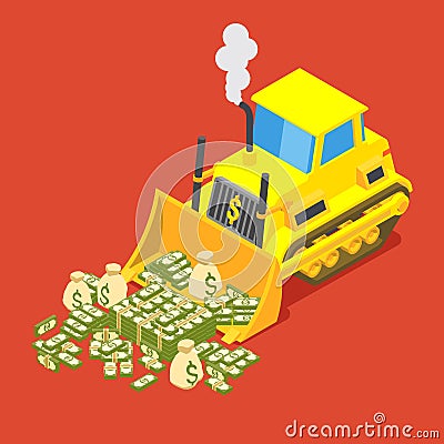 Bulldozed money Vector Illustration