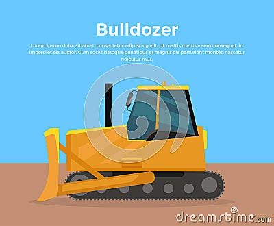 Bulldozer Banner Flat Design Vector Illustration Vector Illustration