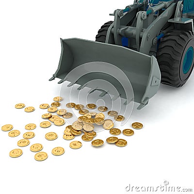 Bulldozer and coins Stock Photo