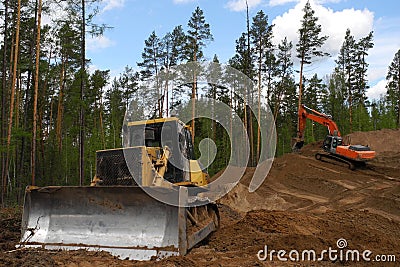 Bulldozer and excavator Stock Photo