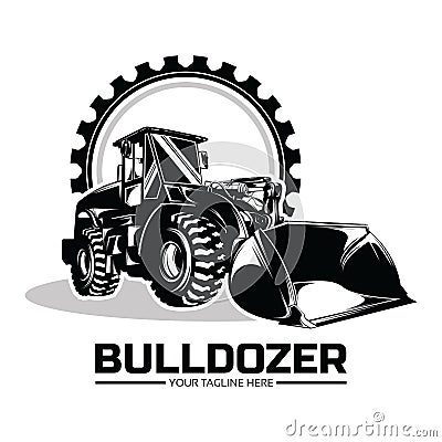 Bulldozer excavator logo design illustration Vector Illustration