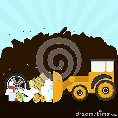 Bulldozer in the landfill Vector Illustration