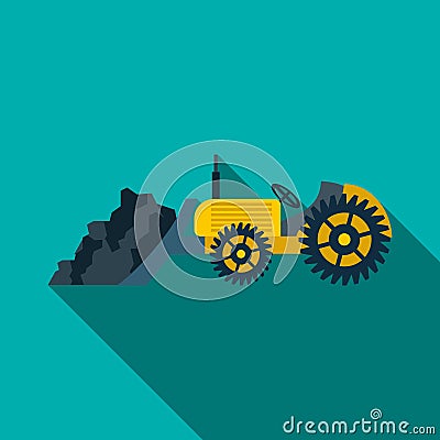Bulldozer loading coal icon, flat style Vector Illustration