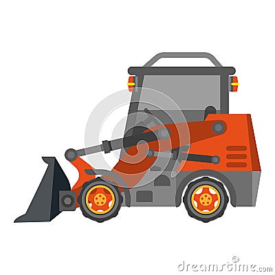 Bulldozer tractor with heap in flat design isolated on white. Vector Illustration