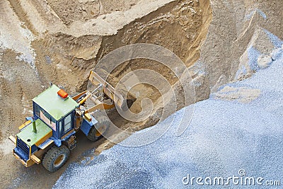 Bulldozer working on sand and rock field in construction site use for road and civil construction and land development ,mining f Stock Photo