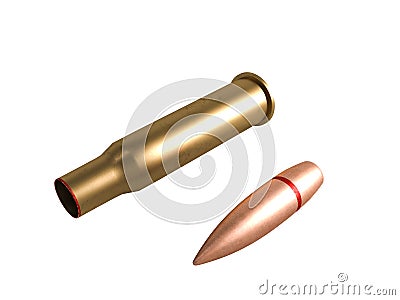 Bullet and cartridge 7.62x54R mm, Russian and Soviet army, isolated. 3d rendering Stock Photo