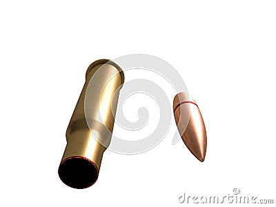 Bullet and cartridge 7.62x54R mm, Russian and Soviet army, isolated. 3d rendering Stock Photo