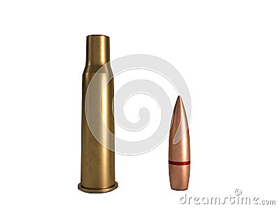 Bullet and cartridge 7.62x54R mm, Russian and Soviet army, isolated. 3d rendering Stock Photo