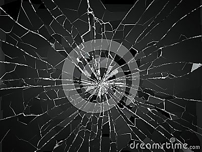 Bullet hole and pieces of shattered or smashed glass Cartoon Illustration