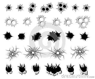 Bullet hole set, vector. Vector Illustration