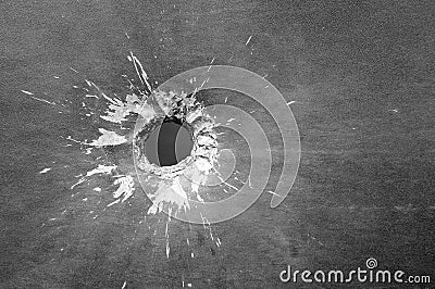 The bullet hole shot black and white Stock Photo