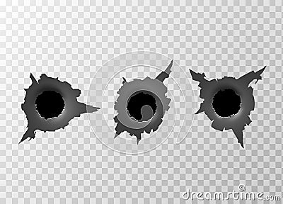 Bullet Hole. Torn surface from bullet. Ripped metal on transparent background. Vector illustration Vector Illustration