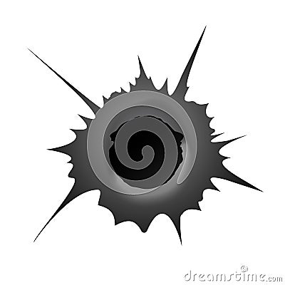 Bullet hole on white background. Realisic metal bullet hole, damage effect. Vector illustration. Vector Illustration