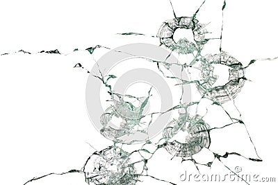 Bullet holes in clear glass Stock Photo