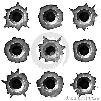 Bullet holes in the metal Stock Photo